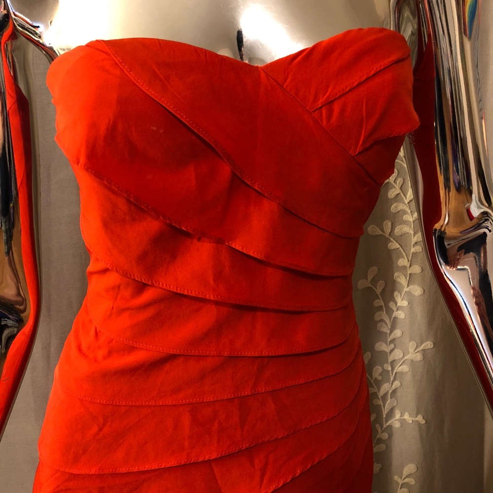 Red Layered Ruffle Strapless Dress - Picture 2 of 5